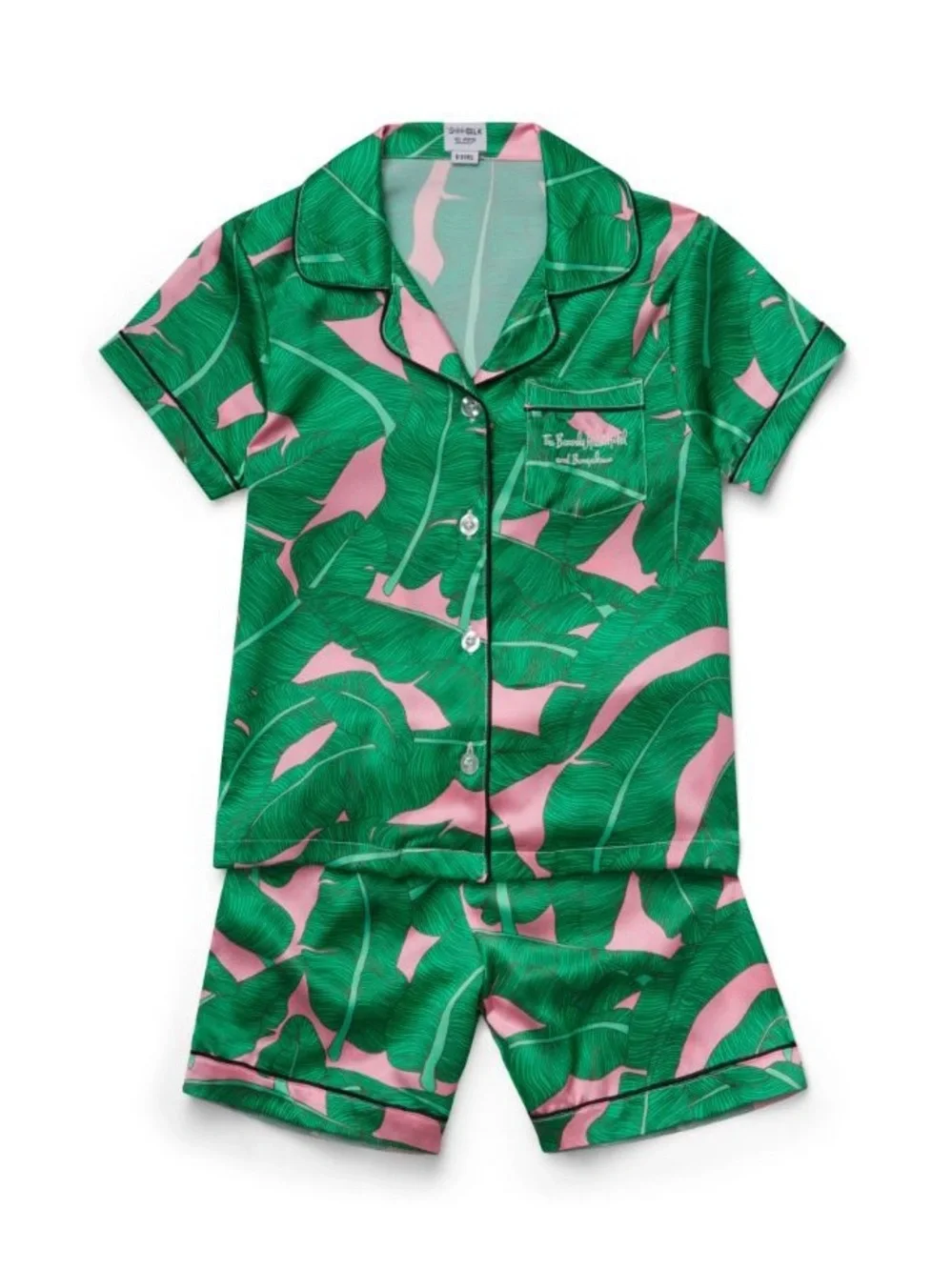 Kids Green & Pink Banana Leaf Short Pajama Set Beverly Hills Hotel